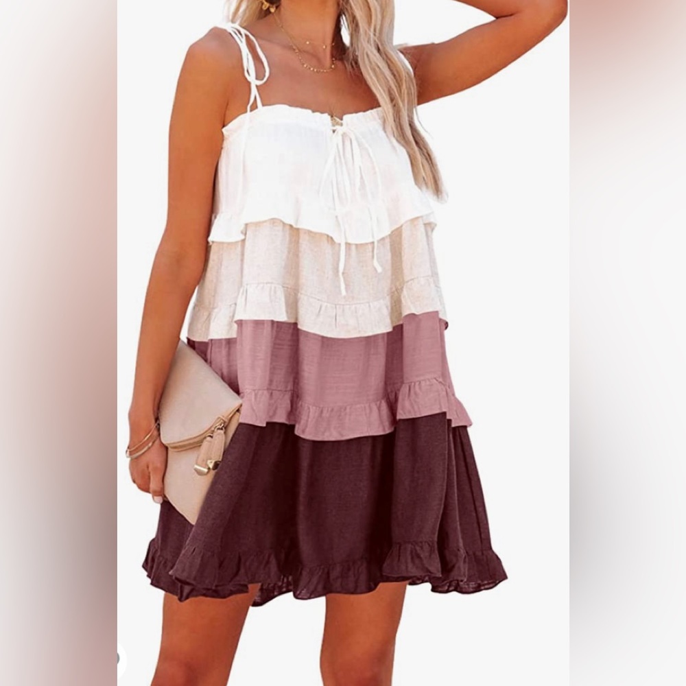 Color block tiered dress with tie straps